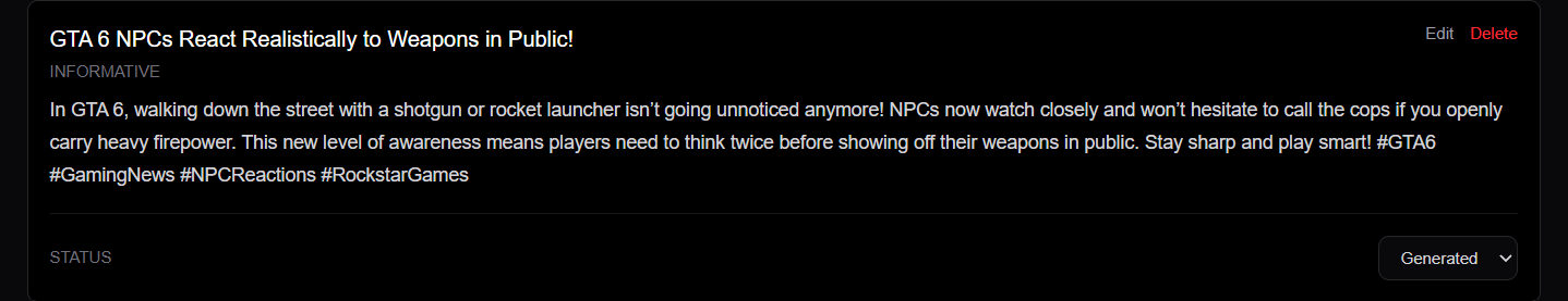 Generated informative Instagram content idea about GTA 6 NPC reactions