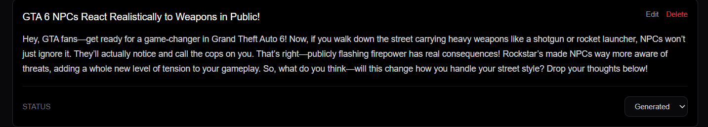 Generated short-form voiceover screenplay about GTA 6 NPC reactions